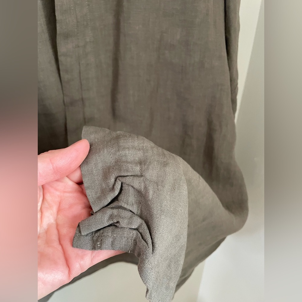 Sarah Pacini Italy 100% Linen Lagenlook Shirt Jacket Taupe S Granola Gorpcore - Picture 9 of 12